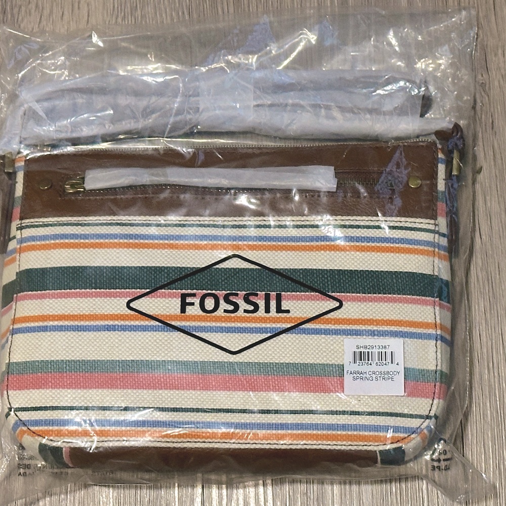 Original Fossil Farrah Canvas Spring Stripe Crossbody Bag